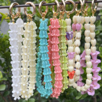 Manik-manik Bunga Lei Hawaii dari Resin Gading Berukir Pikake, Untaian Manik-manik untuk Tali Tas dan Gantungan Kunci, Dilengkapi dengan Patch Baja Tahan Karat