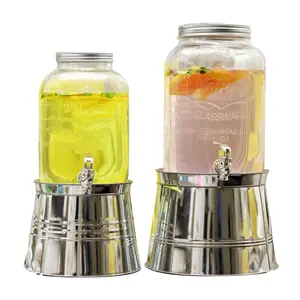 Distributeur de boissons en verre avec support et seau à glace, grand format, 5L, 8L, 2Glallon, pour hôtel, fête, maison