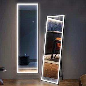 Espejo <span class=keywords><strong>de</strong></span> pie rectangular grande <span class=keywords><strong>de</strong></span> longitud completa, espejo <span class=keywords><strong>de</strong></span> iluminación regulable, espejo <span class=keywords><strong>de</strong></span> pared con luces LED, 3 colores FM, aniversario moderno - Product Image 1