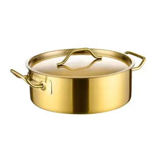 Hot Sale Non Stick Stainless Steel 28 cm Gold Luxury Hot Pot Soup & Stock Pots With Lid
