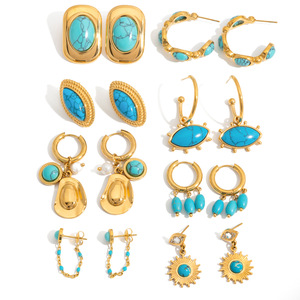 Pendientes Colgantes de Turquesa Azul, Acero Inoxidable, Forma de Estrella Geométrica, Joyería de Fiesta para Mujer - Product Image 5