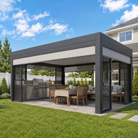 Kit de pergola moderne en aluminium avec toit à lames orientables, éclairage LED et écran zip pour projets d'ombrage extérieur en gros