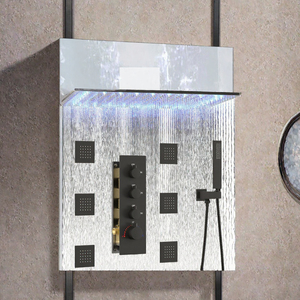 Ensemble de douche thermostatique noir mat mural en laiton et acier inoxydable avec fonction pluie et massage pour hôtels et appartements - Product Image 3