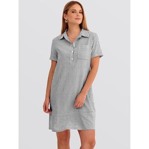 Vestido Camisero de Verano para Mujer, Manga Corta, Abotonado, a Rayas, Casual, Vestido Tipo Camisero, Tejido Transpirable, Ropa para Vacaciones en la Playa - Product Image 5