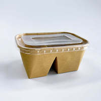 Boîte à lunch octogonale biodégradable à double compartiment en papier kraft, boîte rigide, vaisselle jetable, réchauffable, pour frites et nouilles
