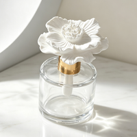 Diffuseur de parfum d'ambiance en cire parfumée, avec bâtonnets, en pot de verre de 50 ml, motif floral en porcelaine faite main, pour cadeau de luxe