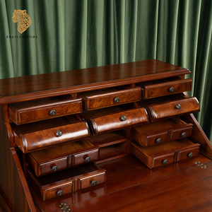 <span class=keywords><strong>Scrivania</strong></span> Secretaire Antica in Legno Massello Stile Americano Royal, Tavolo Marrone con Cassetti, Set Toeletta per Trucco, Design <span class=keywords><strong>Scrivania</strong></span> Secretaire - Product Image 3