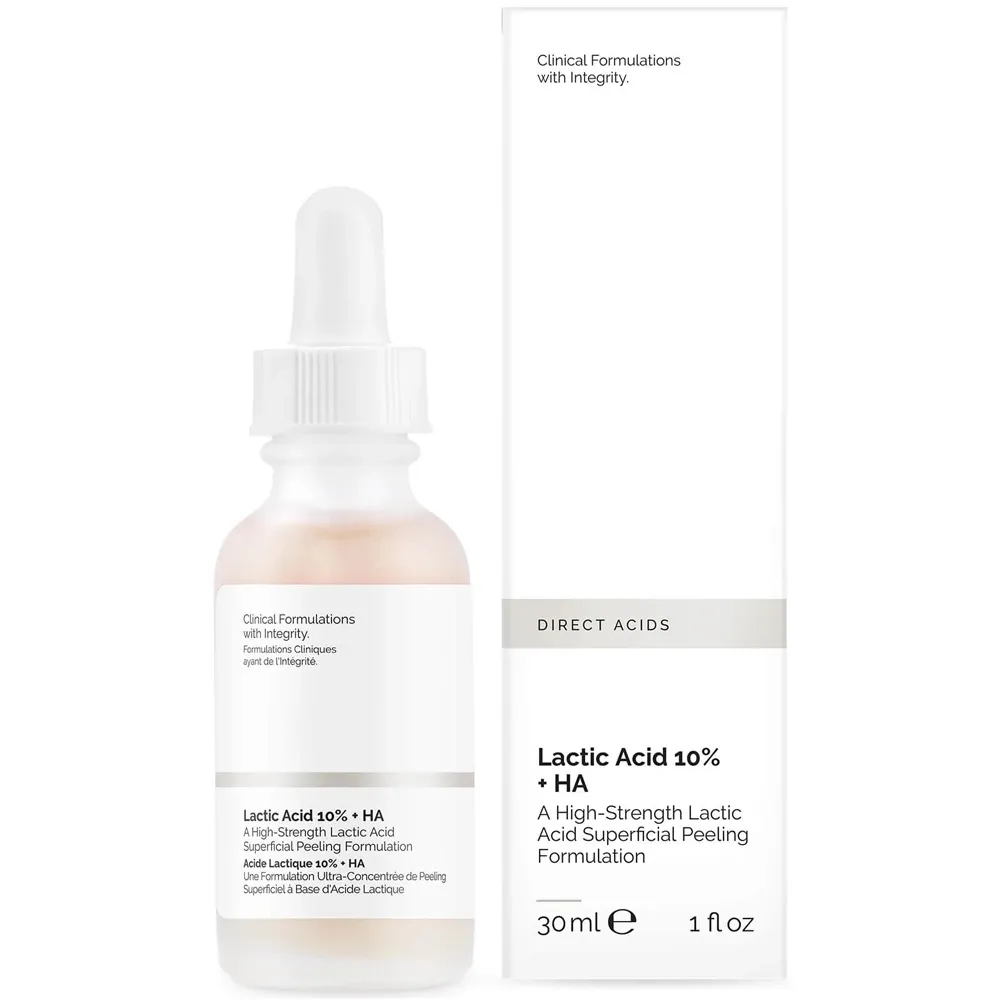 Nieuwe Aankomst Transparante Facial Melkzuur 10% + Ha Serum 30Ml Hoge Sterkte Melkzuur Oppervlak Peeling Formule