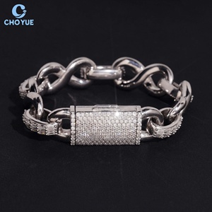 Hip Hop 925 Silver Moissanite Chain <b>Bracelet</b> Rhodium Plated Baguette Cut <b>Infinity</b> Style Link Unisex Luxury Everyday Wear - Product Image 2