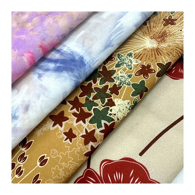 OT selling-rollos de tela de crepé compuesto para ropa, estampado floral 100% poliéster personalizado