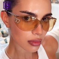 Lunettes de soleil enveloppantes vintage rétro sans monture, style papillon œil de chat, double cœur, strass, esthétique, design Y2K, tendance, luxe, chic