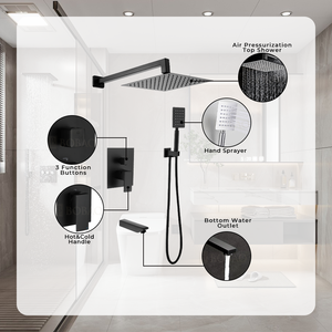 Badkamer douchekraan set mengkraan thermostaat messing modern solide design inbouw mat zwart CE vierkant chroom modern - Product Image 2