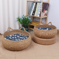 Panier de lit en osier naturel chat personnalisé en usine, lit chaton feuille de quenouille tressé à la main avec coussin doux