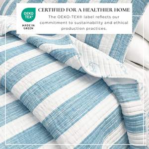 Juego de Ropa de Cama Acolchada, Colcha de Verano Estilo Costero con Fundas de Almohada, Juego de Colcha Reversible de 3 Piezas, Cubrecama Acolchado Ligero de Estilo Náutico - Product Image 2