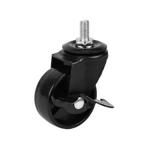 2 Inch Black Pp <b>Caster</b> With Spiral Side Brake Swivel <b>Wheel</b> For Furniture Industry - Product Image 4