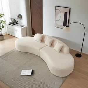 Modern Contemporary 3 Seat Lambswool Fabric Sofa <b>Bed</b> with <b>Pillows</b> Beige <b>for</b> Apartment Bedroom and Living Room - Product Image 2