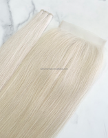Expédition immédiate : Fermetures en dentelle de cheveux humains blond platine de haute qualité, intégration en maille 3x5 5x5, base en soie blanc glace