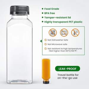 1oz 2oz 6oz 8oz 10oz 12oz 16oz French Square Empty Plastic Juice <b>Bottle</b> Storing Homemade Cold Beverage <b>Bottle</b> with Screw Cap - Product Image 3
