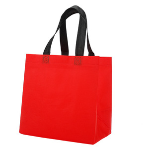 Bolsa de tela no tejida negra con asas rojas, impresión por transferencia térmica, plegable, para compras, embalaje general, origen Wenzhou - Product Image 3