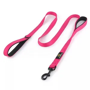 6ft 8ft Reflective Nylon Dual Handle Dog Leash with Soft Neoprene Padding for Easy Control