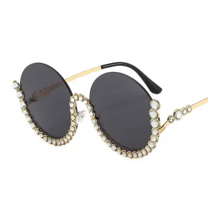 Óculos de sol meia armação feminino, óculos de sol redondo com proteção uv400 para mulheres