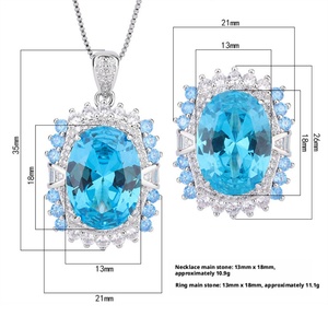 Dainty Eco-friendly Copper Gold 13*18MM <b>Blue</b> Zircon High Quality Floral <b>Necklace</b> Earrings Ring Set Wedding Flower Jewelry Women - Product Image 3