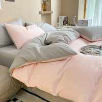 Parure de lit simple quatre pièces personnalisable en fibre chimique lavée, couleur unie, style moderne, douce pour la peau, pour dortoir