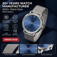 Montre habillée minimaliste pour homme, cadran bleu brossé, bracelet en maille d'acier inoxydable, boîtier ultra fin, montre-bracelet décontractée et professionnelle pour le bureau