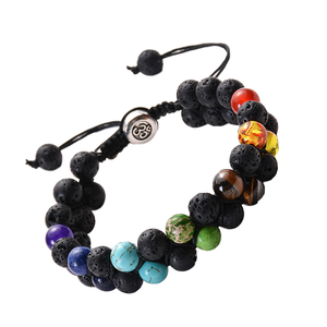 <span class=keywords><strong>Bracelet</strong></span> en pierres naturelles à double rangée de <span class=keywords><strong>chakras</strong></span>, pierre volcanique fusionnée, ajustable, tressé, style vintage pour le yoga - Product Image 1