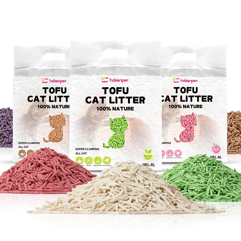 Haisen personalizzato senza polvere sabbia per gatti biodegradabile 6L profumato più colori solubile pianta Tofu lettiera per gatti