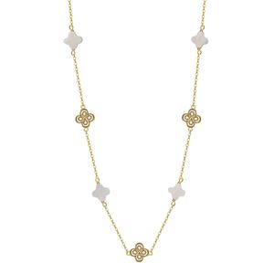 RINNTIN GMN60 Collana da Donna con Ciondolo Quadrifoglio in Argento Sterling 925 e Perla di Conchiglia, Gioiello Placcato Oro 14K - Product Image 1