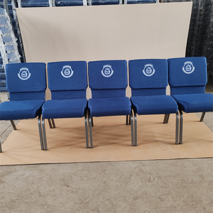Chaises de pasteur rembourrées bleu marine en gros à prix réduit, chaise d'église à cadre métallique avec LOGO brodé personnalisé - Product Image 2