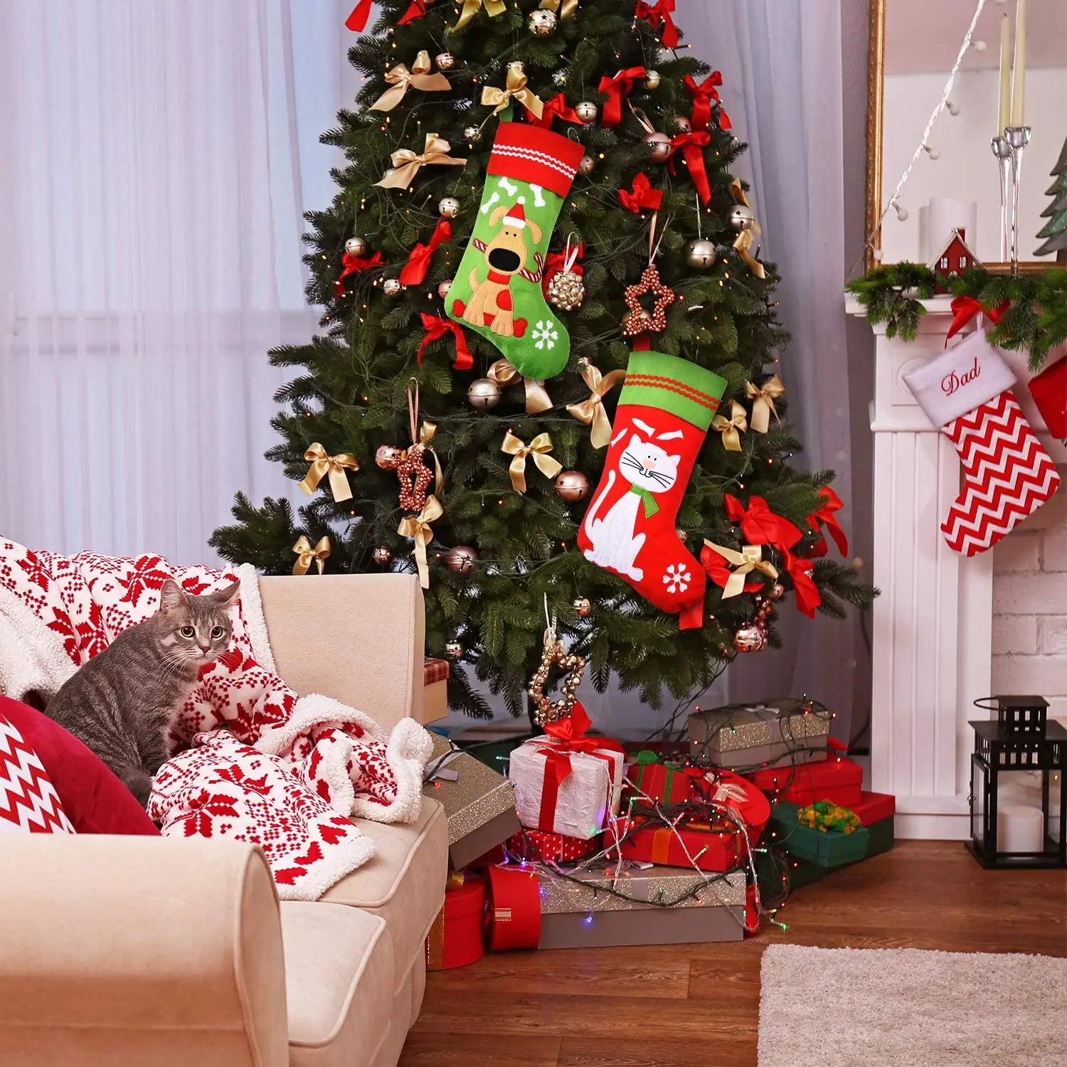 Рождественский чулок с подвеской в виде елки, новогодние подарочные пакеты для конфет, детские носки