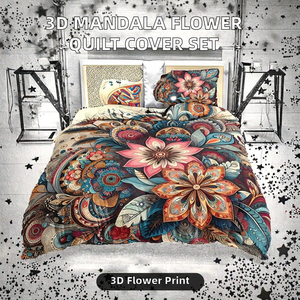Hot Sale Modern 3D Datura Flower <b>Quilt</b> Cover Pillowcase Set 3 Pieces Mandala Printed 300tc Eco-Friendly All-Season Polyester - Product Image 2