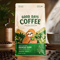 Sachet de café à fond plat imprimé numériquement avec valve, finition mate, fermeture éclair refermable, emballage de café Arabica de qualité supérieure