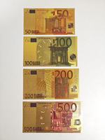 Billet de banque européen 3D en métal plaqué or, jouet fantaisie pour collection ou cadeau, EURO 5 10 20 50 100 200 500, film PET métallisé