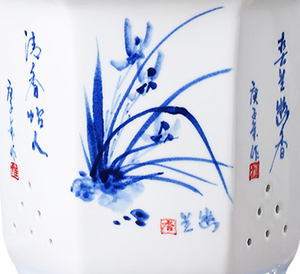 Pot de fleur hexagonal en porcelaine bleu et blanc peint à la main chinois avec plateau pot de fleur extérieur fleur en céramique de table <span class=keywords><strong>po</strong></span> - Product Image 5