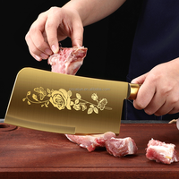 Ensemble de couteaux de cuisine en acier inoxydable de style luxueux, ensemble de couteaux de chef professionnels dorés avec manche en bois