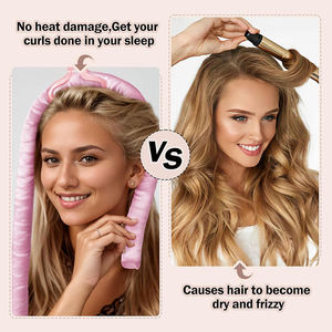 Vente en gros d'usine, bandeau pour cheveux à ondulations magiques douces, ensemble de bigoudis sans chaleur, rouleau à cheveux en soie pour dormir avec bonnet en satin - Product Image 4