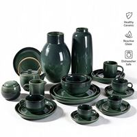 Rétro Royal Brillant Vert Réactif Émaillé Vintage Plats En Céramique De Luxe Assiettes Service De Dîner Ensembles De Vaisselle En Porcelaine pour 12 Personnes