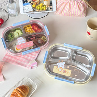 Boîte à lunch en acier inoxydable C22 Cartoon Kids à 3 compartiments, hermétique, compatible micro-ondes, double niveau, type bento