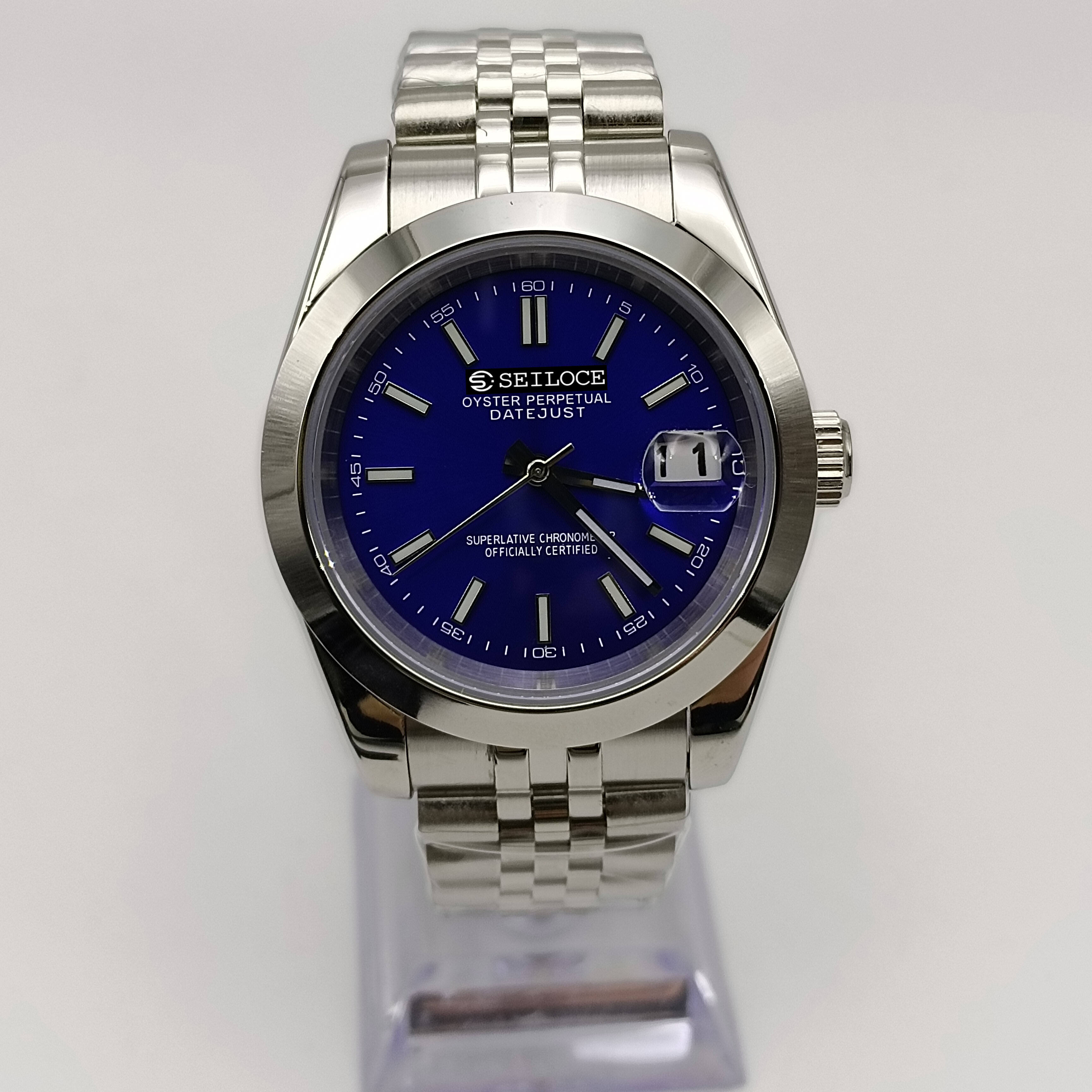 ตัวเรือนสีเงิน+หน้าปัดสีน้ำเงินเข้ม