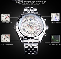 Herren Edelstahl Automatik-Mechanikuhr Wasserdicht Chronograph Leuchtende Zeiger Charm-Stil