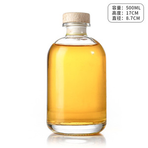 Vacío 250ml 500ml Whisky <span class=keywords><strong>Vodka</strong></span> Glass Gin Botellas Boston Bebidas redondas Botella alcohólica con corcho de madera - Product Image 4