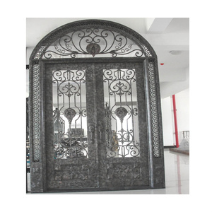 Entrée extérieure <span class=keywords><strong>Porte</strong></span> en métal en fer forgé noir double <span class=keywords><strong>Porte</strong></span> de sécurité - Product Image 1