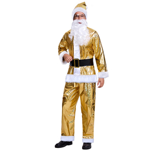 Costume de Père Noël pour homme, ensemble complet avec chapeau, ceinture et sac cadeau, idéal pour les fêtes de Noël dorées et les spectacles. - Product Image 4
