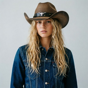 Custom Longhorn Steer Head <b>Western</b> Wide Brim Gold Studded Straw Cowboy <b>Hat</b> for Men Women Summer Rodeo Outdoor - Product Image 3