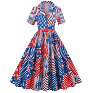 Robe longue décontractée taille haute style Hepburn, élégante, pour femme, imprimé drapeau américain, costumes rétro d'Halloween, 100% coton, en promotion - Product Image 4