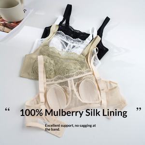 Soutien-gorge bustier en soie Tangge avec bonnets oreilles de lapin, en soie de mûrier, garniture en dentelle, anti-transparence, bretelles réglables, qui flattere la poitrine généreuse - Product Image 2