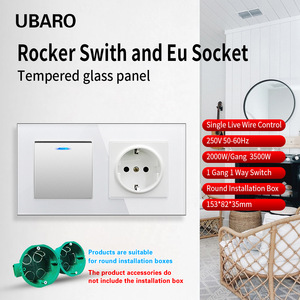 Interruptor basculante Ubaro y enchufe europeo de 153x82x35mm con panel de vidrio templado para renovación de hogar u oficina - Product Image 1
